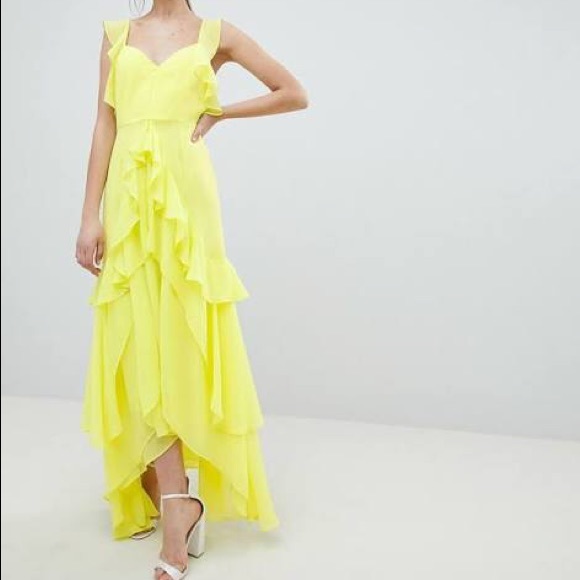 ASOS Dresses & Skirts - ASOS Design Ruffle Yellow Maxi Dress SZ 2